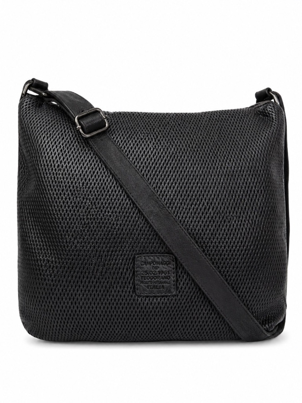Campomaggi Teodorano Italy Perforated Black Leather Crossbody Bag